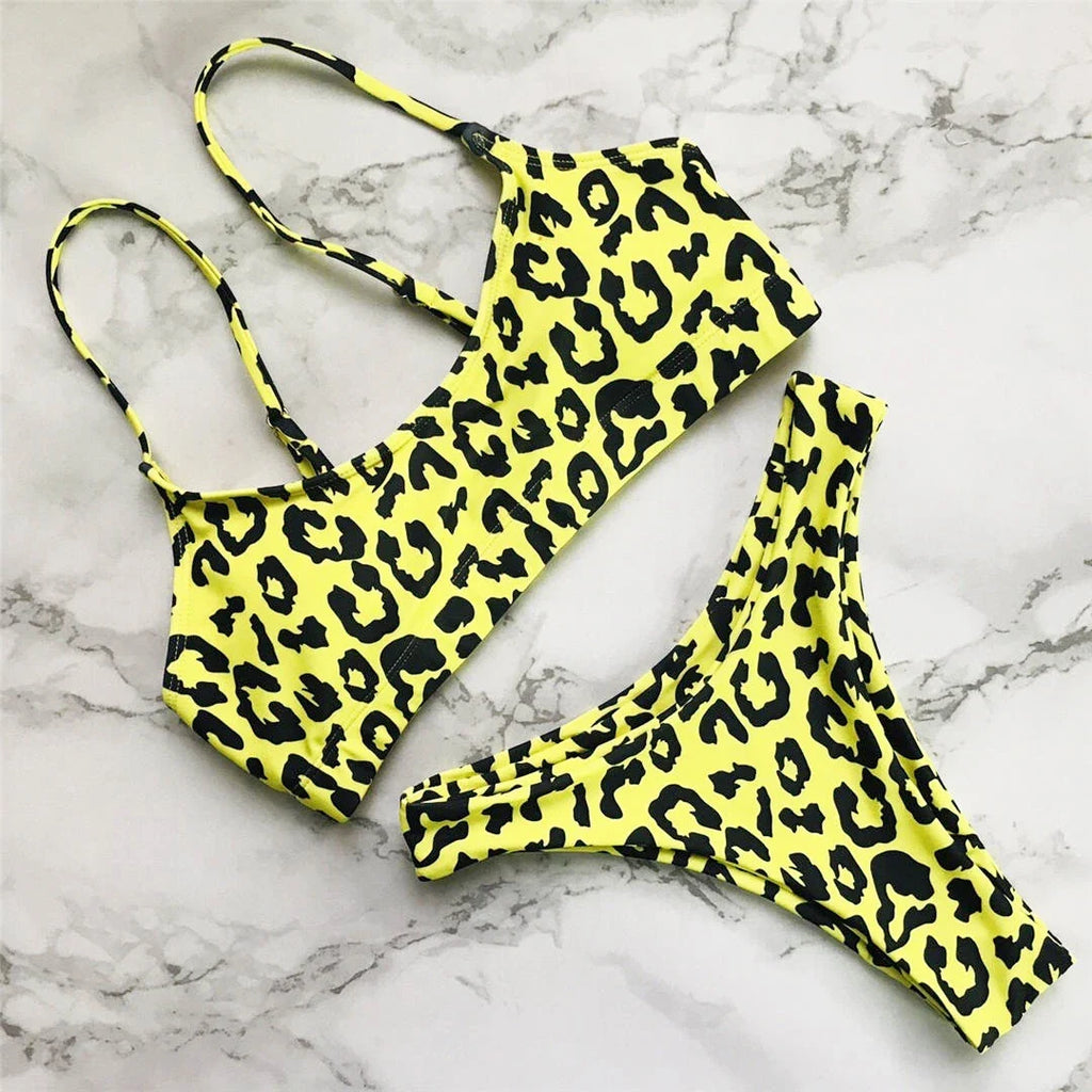 New S - XL Sexy Hot Pink Leopard Bikini Women Swimwear Female Swimsuit Two-piece Bikini set Bather Bathing Suit Swim Lady V871P