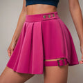 Harajuku Punk Gothic Hot Pink High Waist Mini Skirts Women Sexy Patchwork Bandage Pleated Skirt Harajuku Streetwear Ladies Skirt