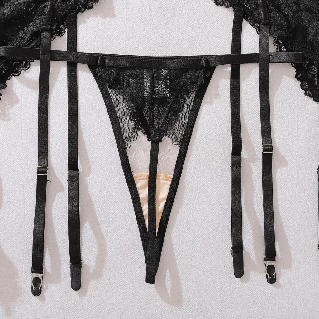 Lace see-through body shaping sexy three-point bra split three-piece set