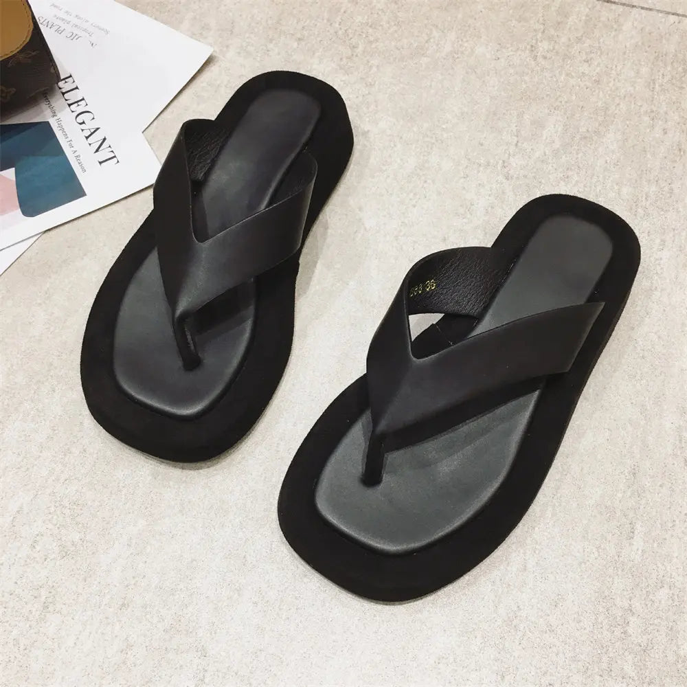 2025 Women's Flat Flip Flops Sandals Black White Summer Shoes Casual Outdoor Wear Beach Vacation Slides