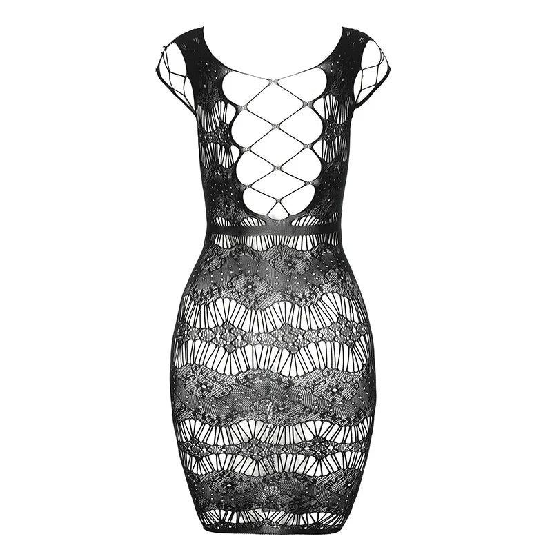 Women Sexy Fishnet  Cover Up, Sheer Bodycon Sleepwear See Through Beachwear Without Bikini
