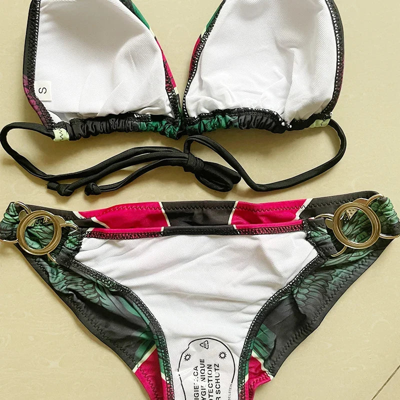 DEKA Women Printed Bikini Set Swimwear Brazilian Diamond  Halter Bandage Bathing Suit Push Up Swimsuit Biquini Summer Beachwear
