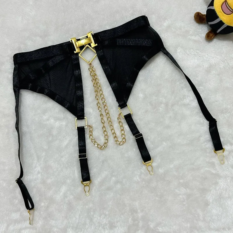 Toucheart Erotic Underwear Mesh See-through Patchwork Metal Chain Hot Girls Sexy Seductive Coquette Nightclub Party Dance Suit