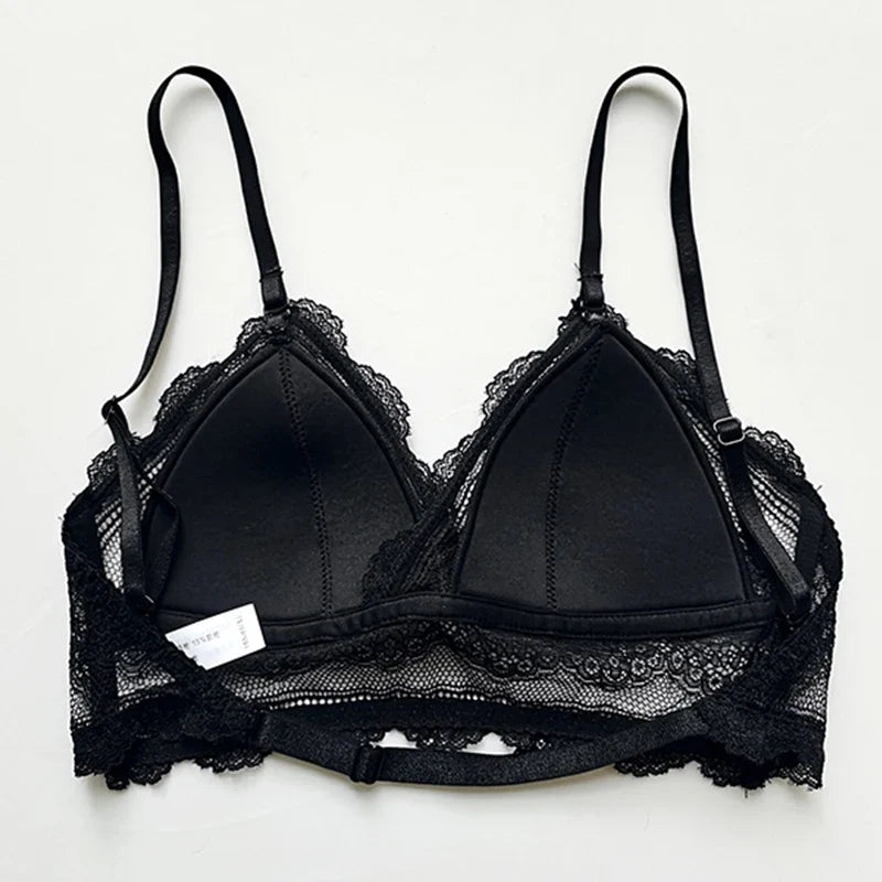 Deep U Backless Bralette Triangular Soft Seamless Underwear for Women Sexy Lace Bra Ladies Low Back Transparent Bras Tank Tops