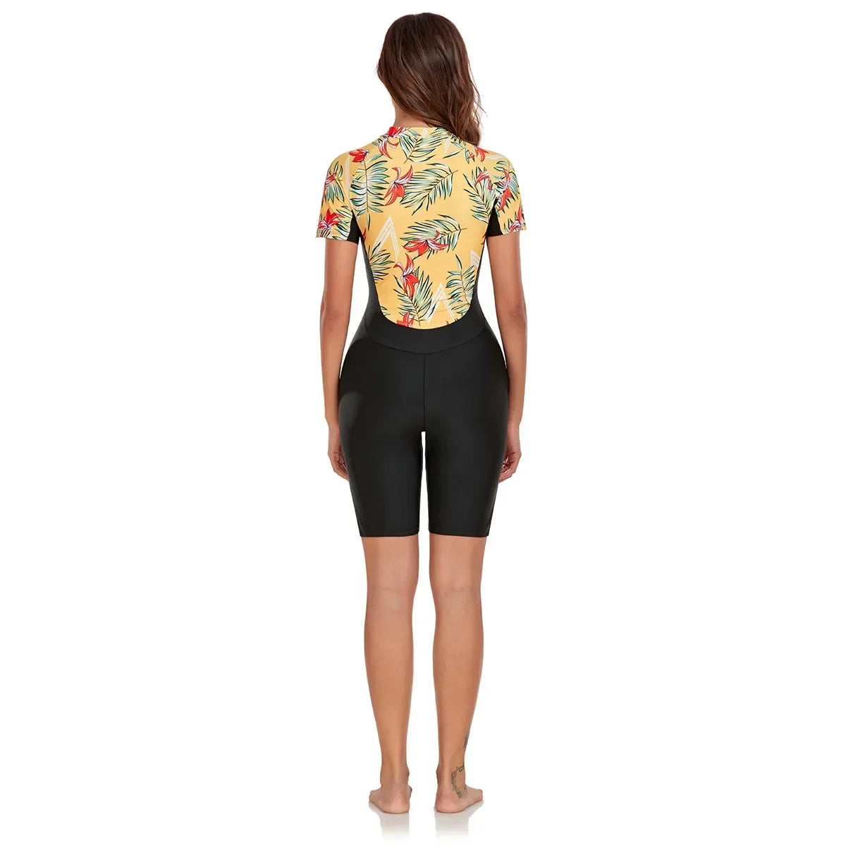 Vintage Leaves Print Patchwork One Piece Swimsuit Women 2025 Sports Front Zipper Slim Swimwear Athletic Bathing Suit Monokini