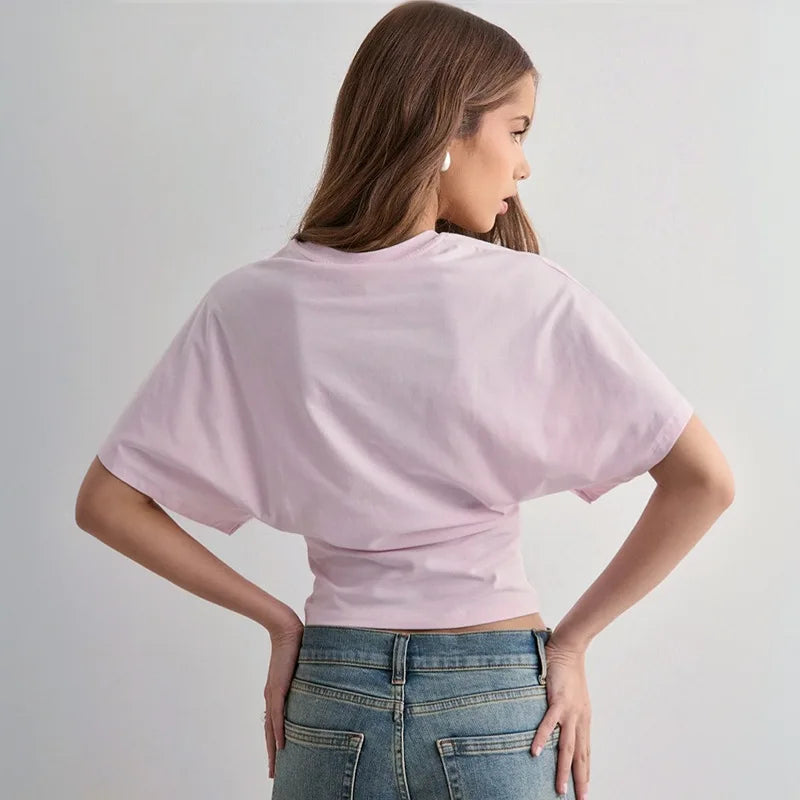 Fashion Casual Solid Gray Cropped T-shirt 2026 Woman Clothes O-neck Corset Tops Streetwear Girls Summer Autumn Short Tee Shirts