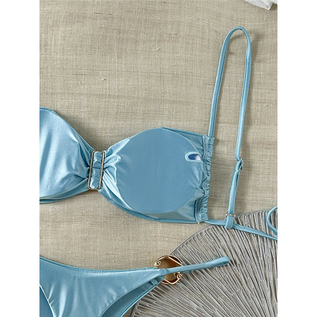 Sexy Metal Ring Bikini Women Swimwear Female Swimsuit Two-Pieces Bikini Set High Cut Leg Padded Bather Bathing Suit Swim V8311