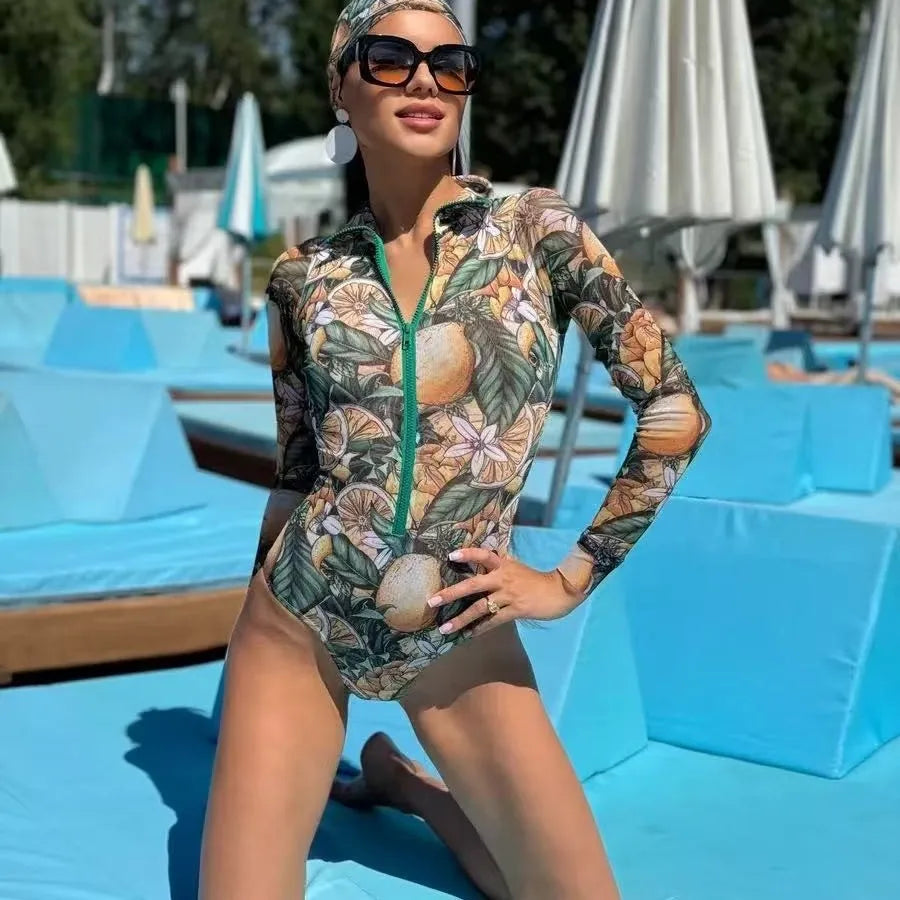 Long Sleeve One Piece Swimsuit 2026 Sexy Swimwear Women Surf Swim Suit Push Up Bathing Suit Beachwear Monokini Bath Suits