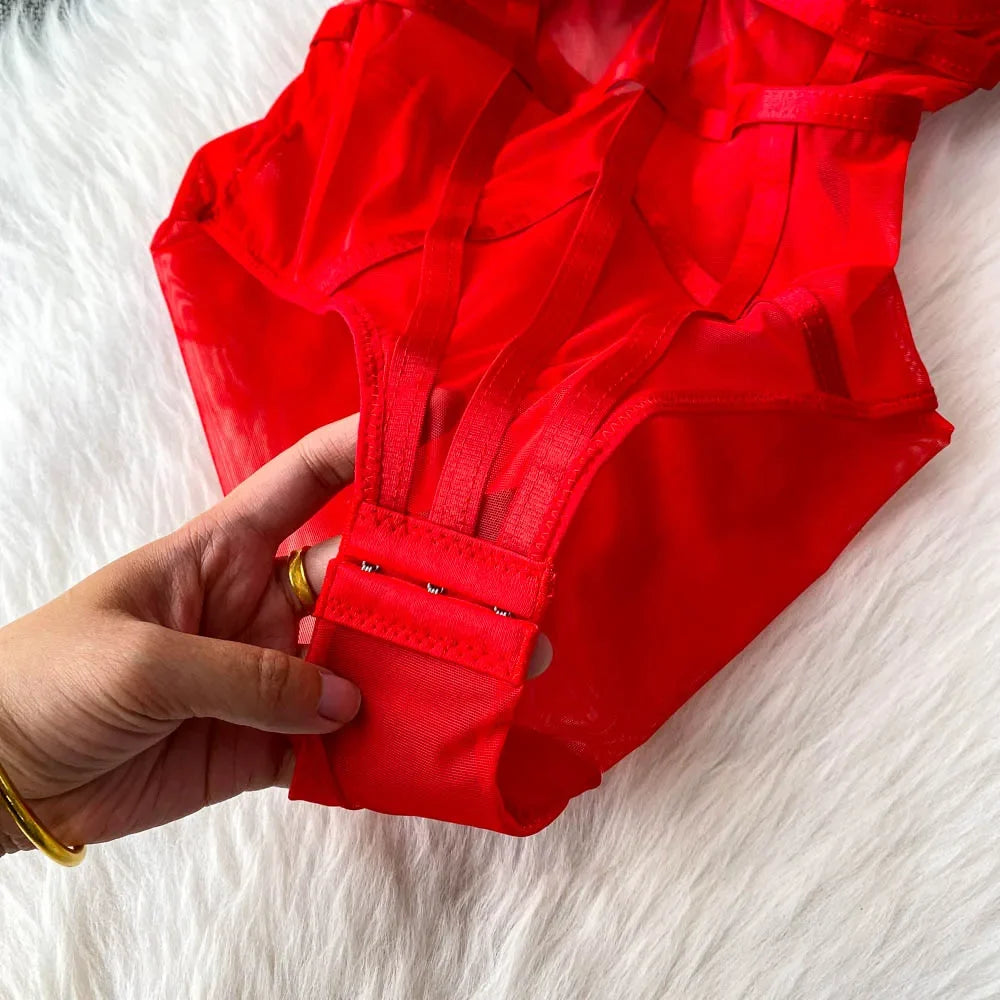 MOYISU Sexy Western Style Bodysuit for Women Sheer Net Halter Push Up Pads Summer Lingerie Figure Control See Through Hot Sale