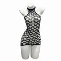 Sexy Mesh Halter Neck Hollow Out Open Crotch Dress With Exposed Chest And Sheer For Women Off-the-shoulder Mini Dress Charm RCIJ