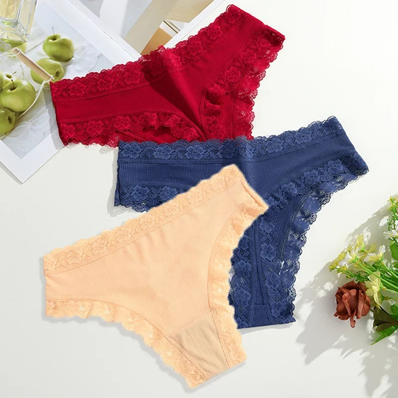3Pcs Women Cotton Lingerie Sexy Thong Soft Fashion Panties Femme Design Underwear Pantys Underpant Lingerie Lace Intimates S-XL
