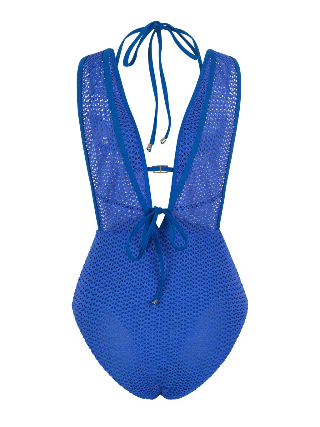 S - XL Deep V Neck Knit Fishnet Mesh One Piece Swimsuit Women Swimwear Female Backless Monokini High Leg Cut Bathing Suit Swim