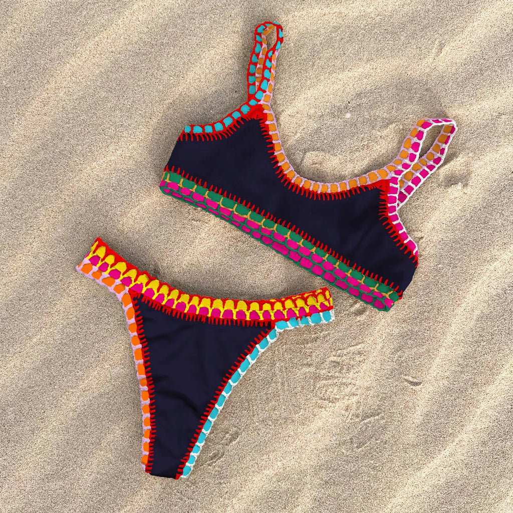 Crochet Bikini 2025 Bandeau Biquini Women Sexy Swimsuit Female Push Up Swimwear Solid Patchwork Bathing Suit Handhook Beachwear