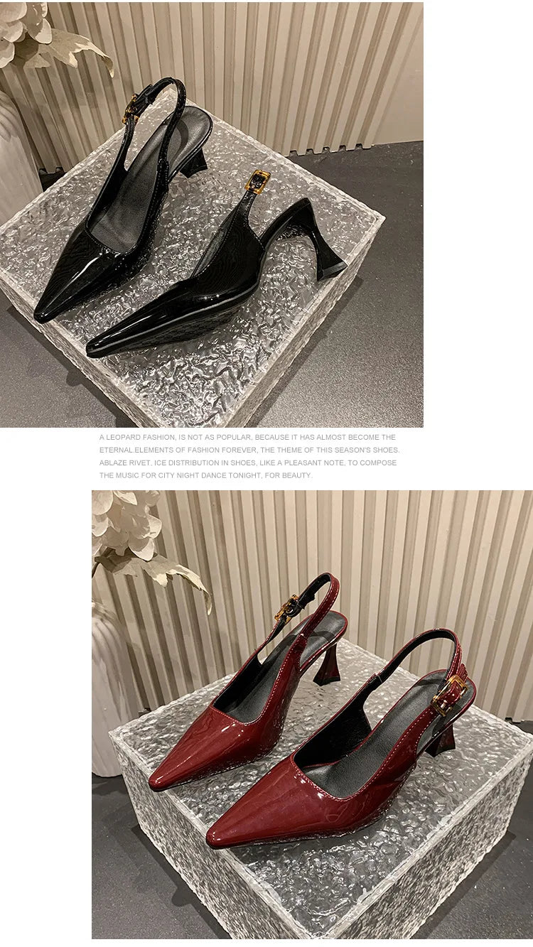 2026 Pointed Sandalias De Mujer Shallow Comfortable Patent Leather Fashion Shoes Woman French Sexy High Heels Designer Footwear