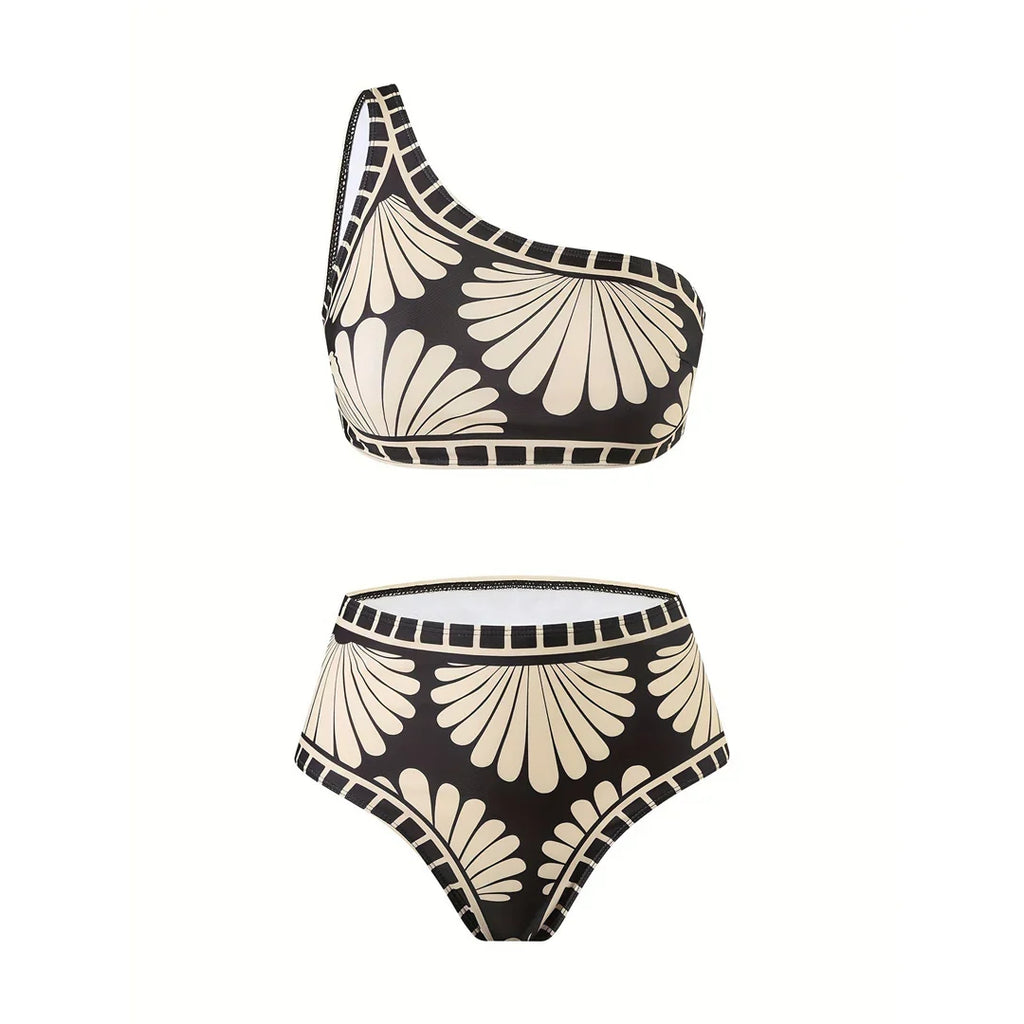 S - XXL Printed Sarong Female Swimsuit High Waist Bikini Women Swimwear Three-pieces Bikini set Bather Bathing Suit Swim V8212