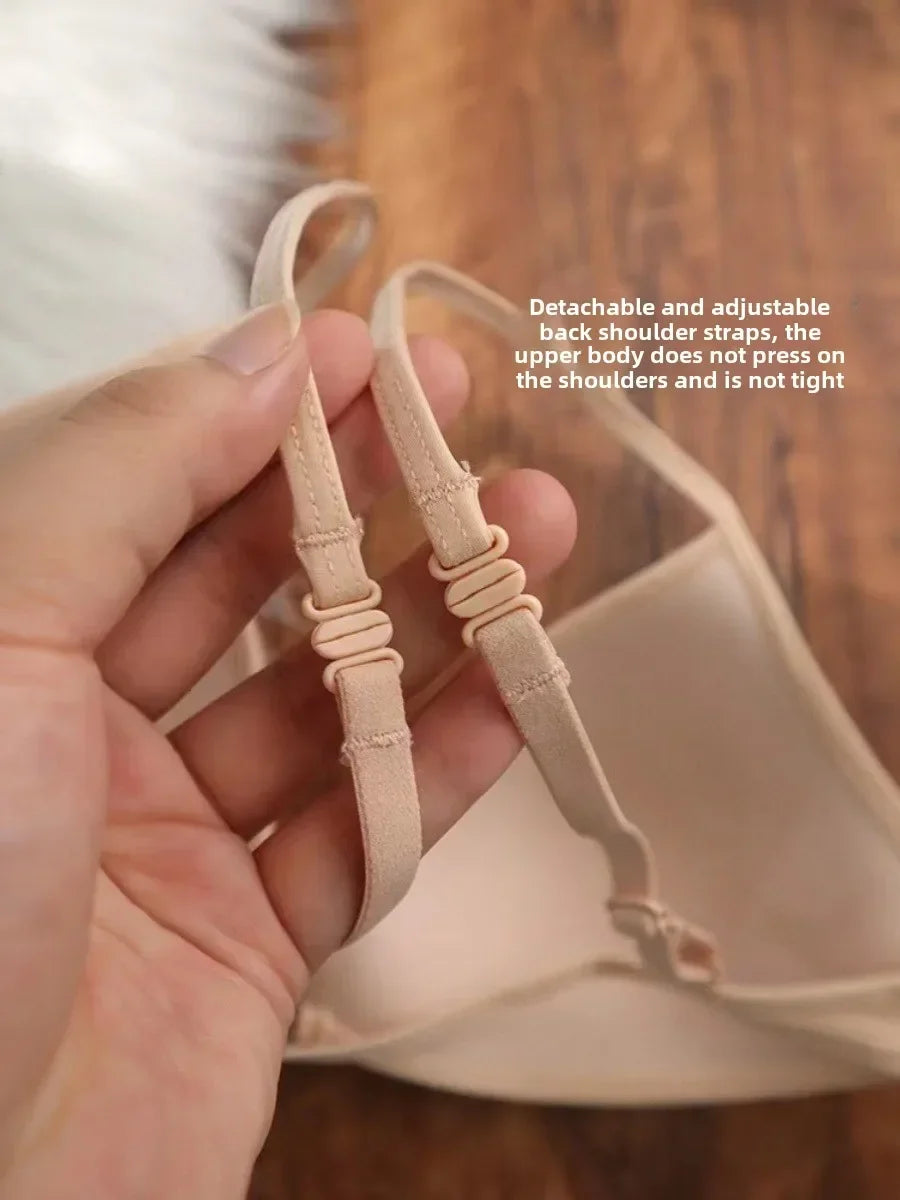 MOYISU French Triangle Cup Underwear Women's Thin Straps Beautiful Back Halter Invisible Front Buckle Bra Thin Seamless Bra