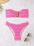 Striped Textured Bandeau Bikinis 2025 Women Sexy Swimsuit Push Up Swimwear Female Bathing Suit Swimming Summer Beachwear