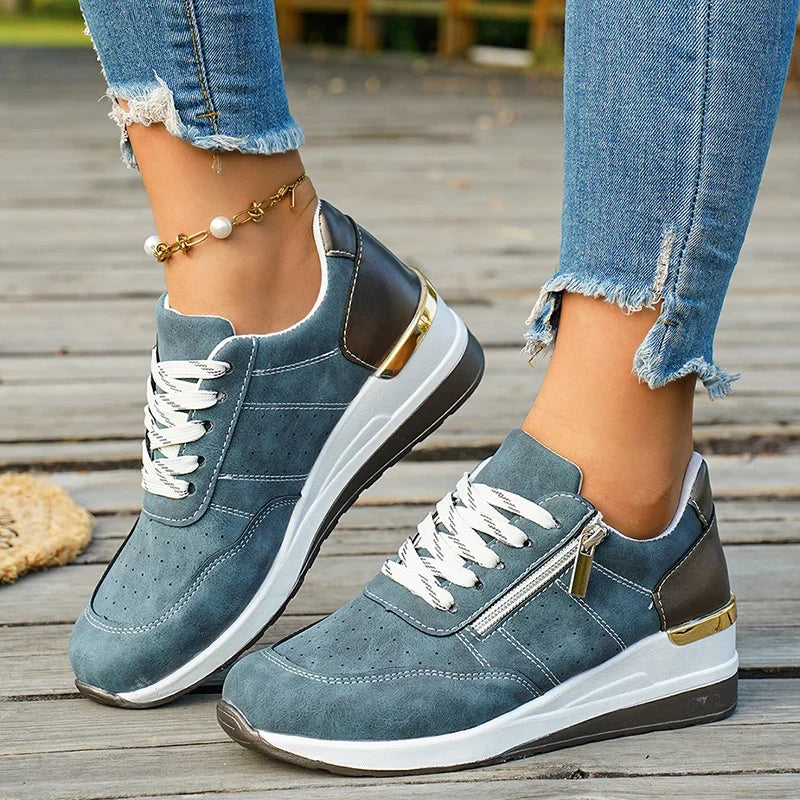 Plus Size 44 Platform Casual Sneakers for Women Lace Up Anti Slip Thick Sole Sport Shoes Woman 2026 Spring Zipper Walking Shoes