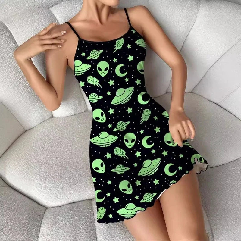 Sexy Leopard Print Nightgown With Spaghetti Strap Slip And Satin Fabric Breathable Comfy For Summer Sleepwear Dress Loungewear