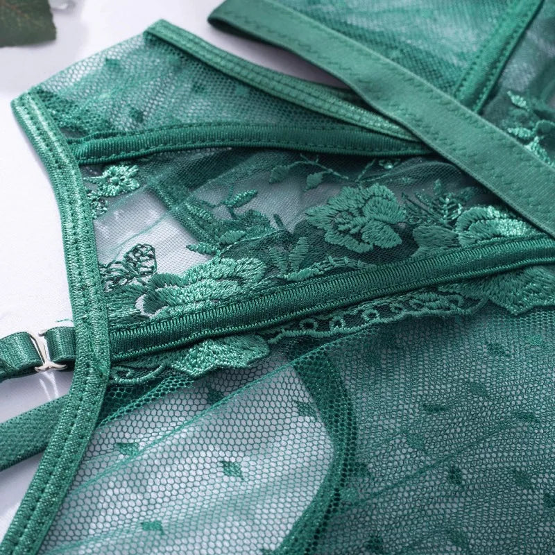 Toucheart Lace Sexy Skinny Babydoll Bodysuit Embroidery Erotic Private Adult Suit Solid Color Patchwork High Waisted Sexy Set