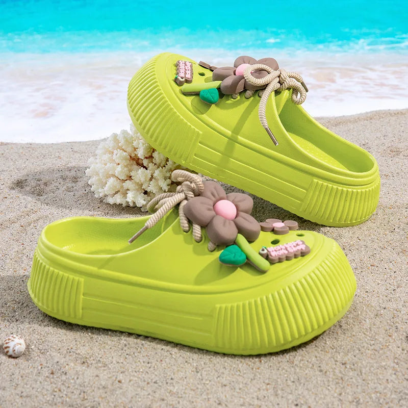 2025 Summer Women Slippers Cute DIY Flower Platform Sandals Casual Indoor Outdoor Clogs Beach Slides Female Home Garden Shoes