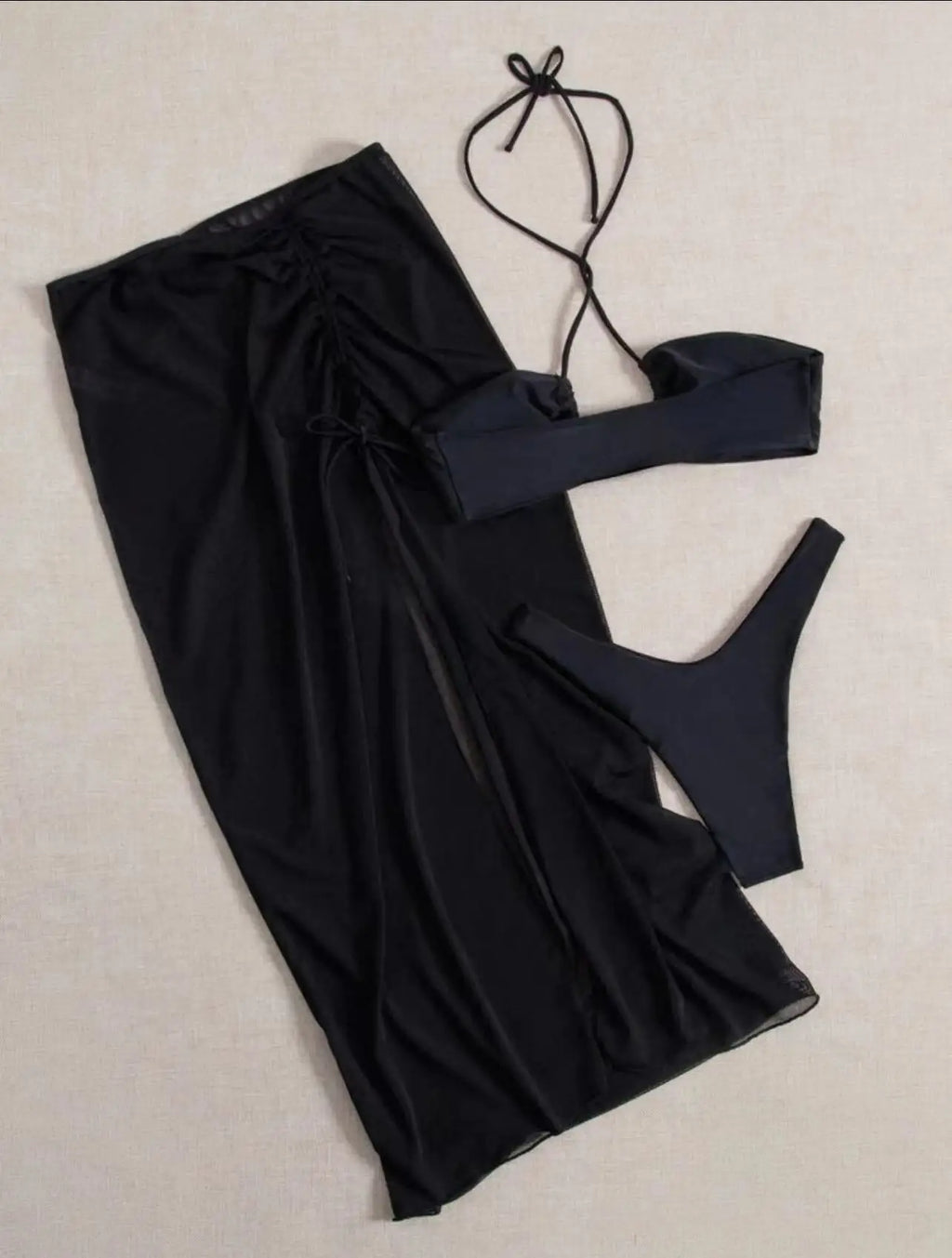 3 Pieces Thong Bikini 2026 Women With Dress Black Swimwear Female Halter Swimsuit Beach Wear Bathing Swimming Suit Summer