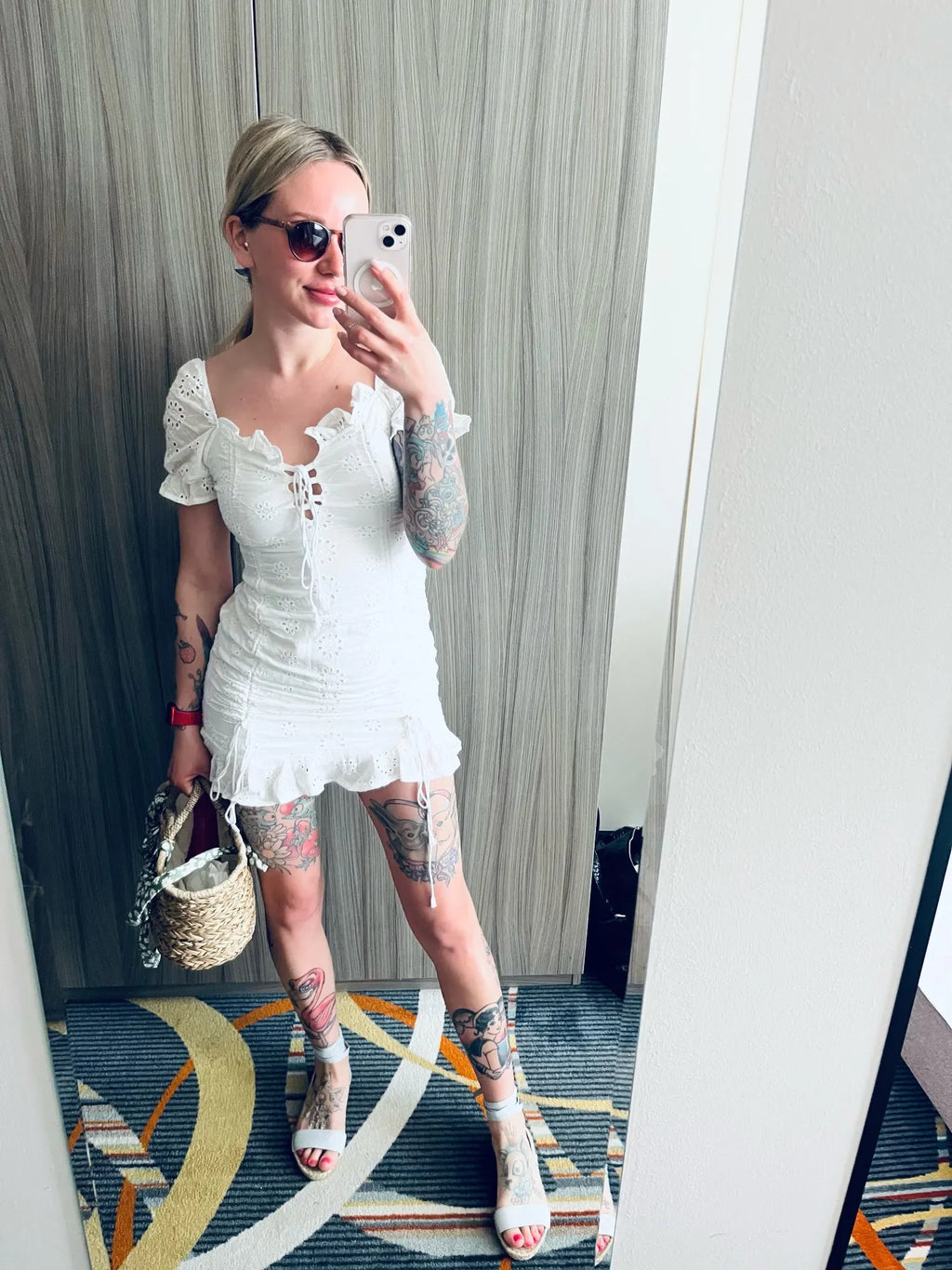 Lace up embriodery white summer dress women hollow out beach short dress puff sleeve ruffle ruched bodycon mini dress vestidos
