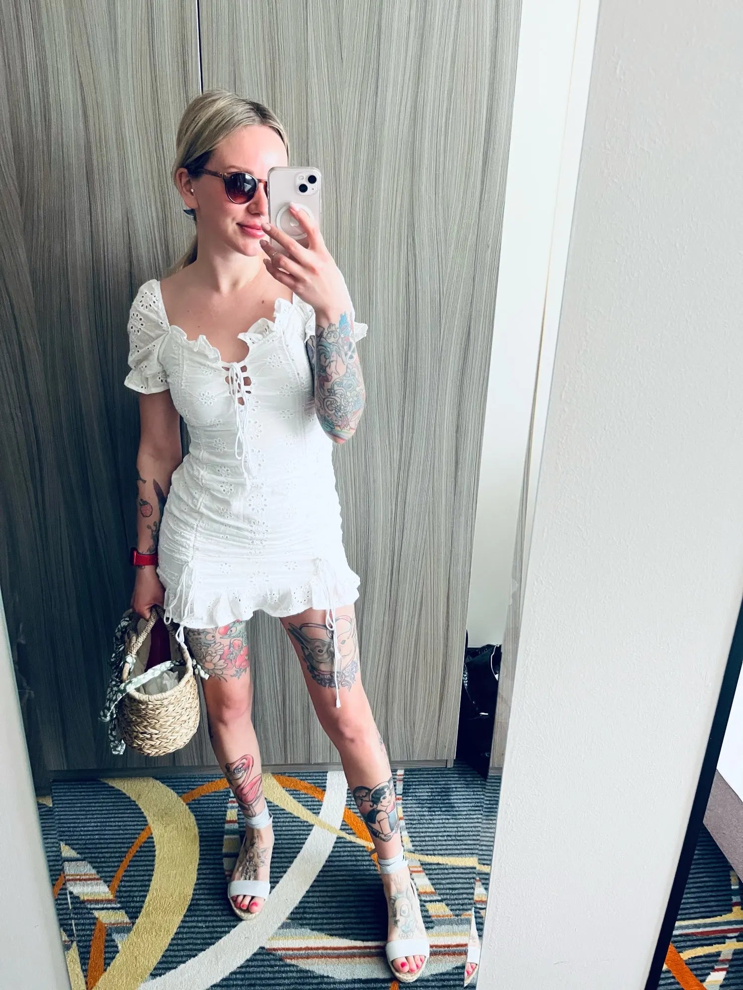 Lace up embriodery white summer dress women hollow out beach short dress puff sleeve ruffle ruched bodycon mini dress vestidos