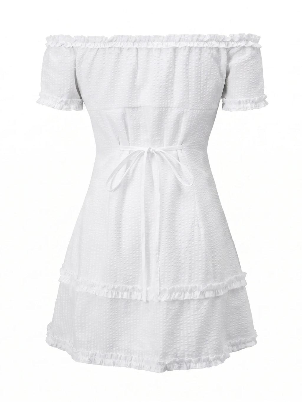 Women Summer White Dress Trim Off Shoulder Short Sleeve Button-up A-line Mini Dresses for Daily Office Party