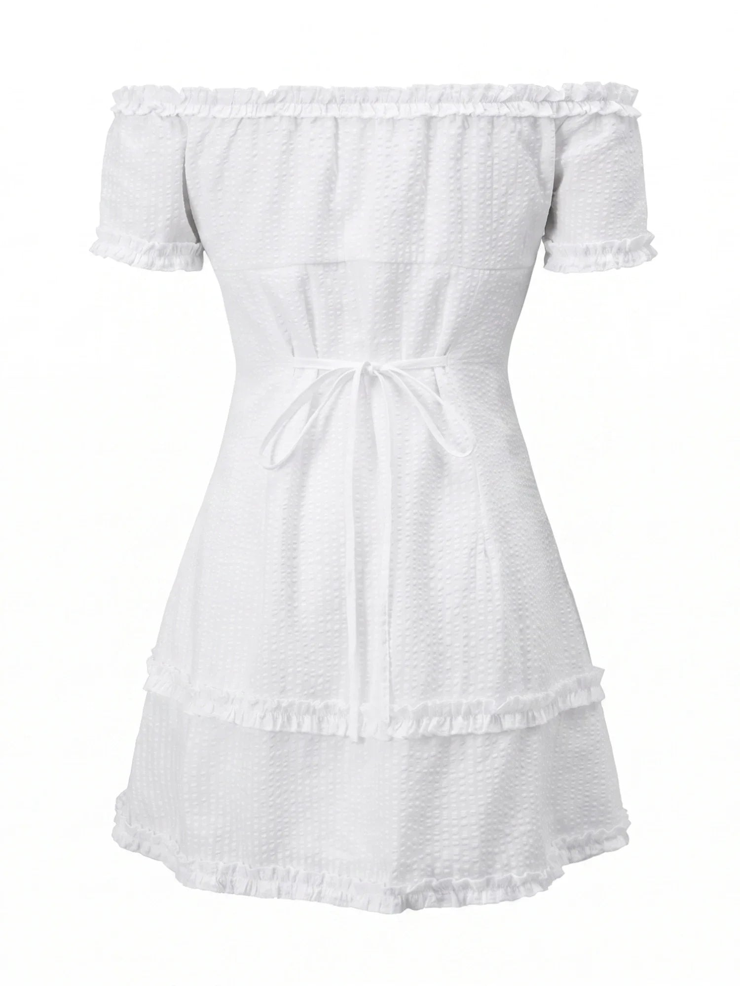 Women Summer White Dress Trim Off Shoulder Short Sleeve Button-up A-line Mini Dresses for Daily Office Party
