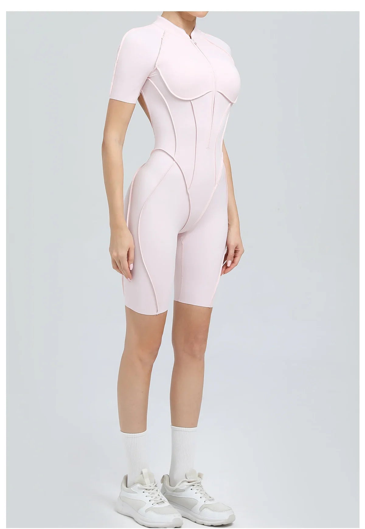 Summer Zipper Workout Jumpsuit Sports Overalls Women Running Fitness Short Sleeve Yoga Bodysuit