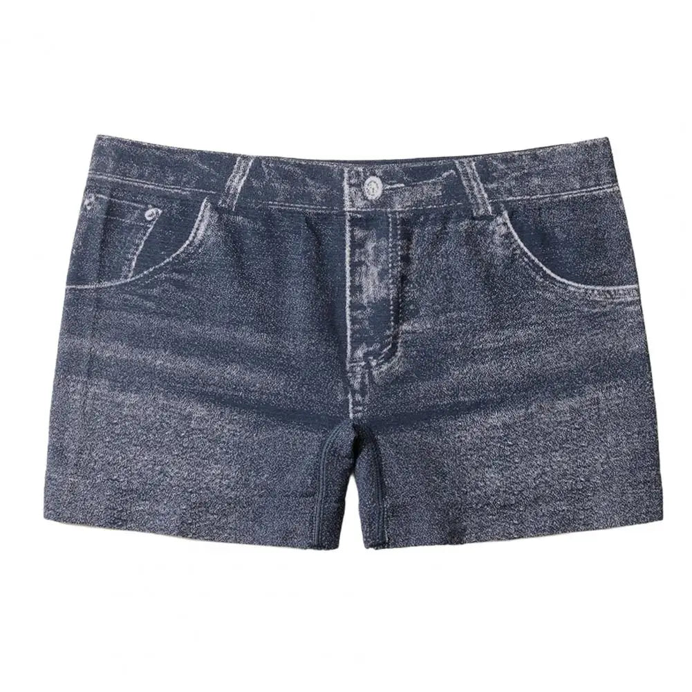 Denim Shorts Women Shorts High Stretchy Imitation Denim Short Leggings with Pockets Tight Fitting Summer Shorts