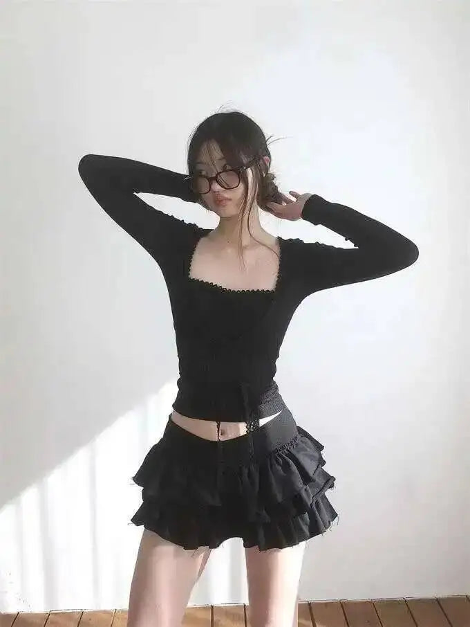 Sweet And Spicy Ballet F-length Skirt With Elastic Waist And Lace Hem Flared Cake-aped Ort Skirt For Young Women 8PO5