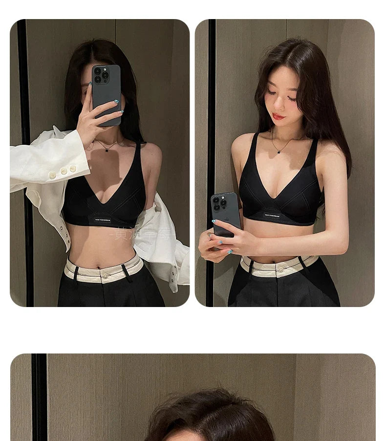 MOYISU Lingerie Women's Summer Traceless Small Bra Pull Together No Underwire Jelly Bar Soft Support Tuck Back Bra Cover ABC Cup