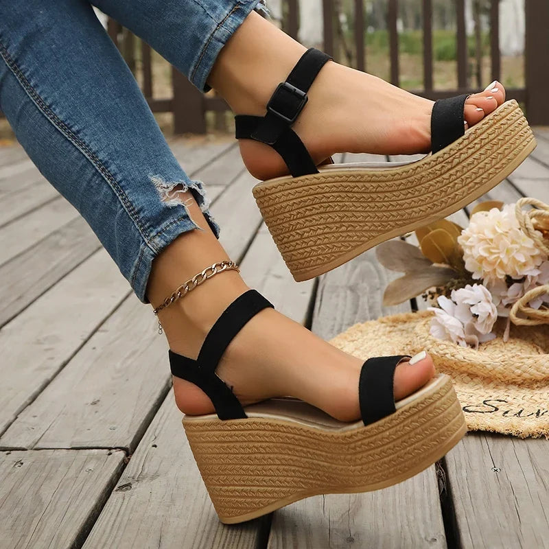 2026 Summer Chunky Platform Sandals Women Plus Size 43 Wedge High Heeled Sandals Woman Ankle Strap Thick Bottom Sandalias Mujer
