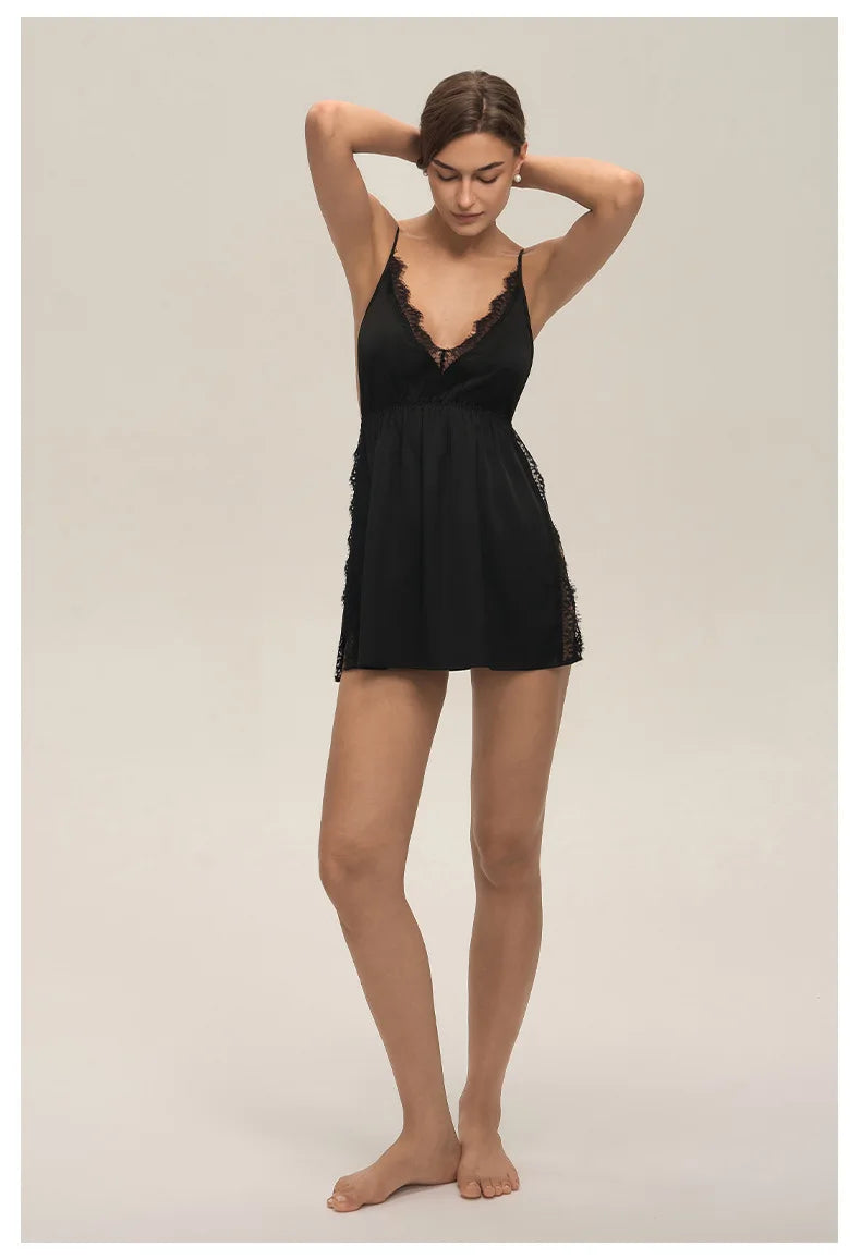 Plus Size 3XL -5XL Female Nightgown Chemise Sleepwear Sexy Intimate Lingerie Backless Nightdress Silky Satin Homewear Loungewear