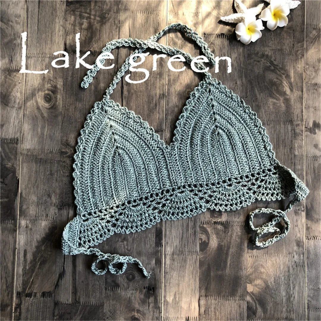 S - XL 9 Colors Crochet Knitted Bikini Top Female Swimsuit Women Swimwear Bather Bathing Suit Swim Hollow Out Beach Top V4194