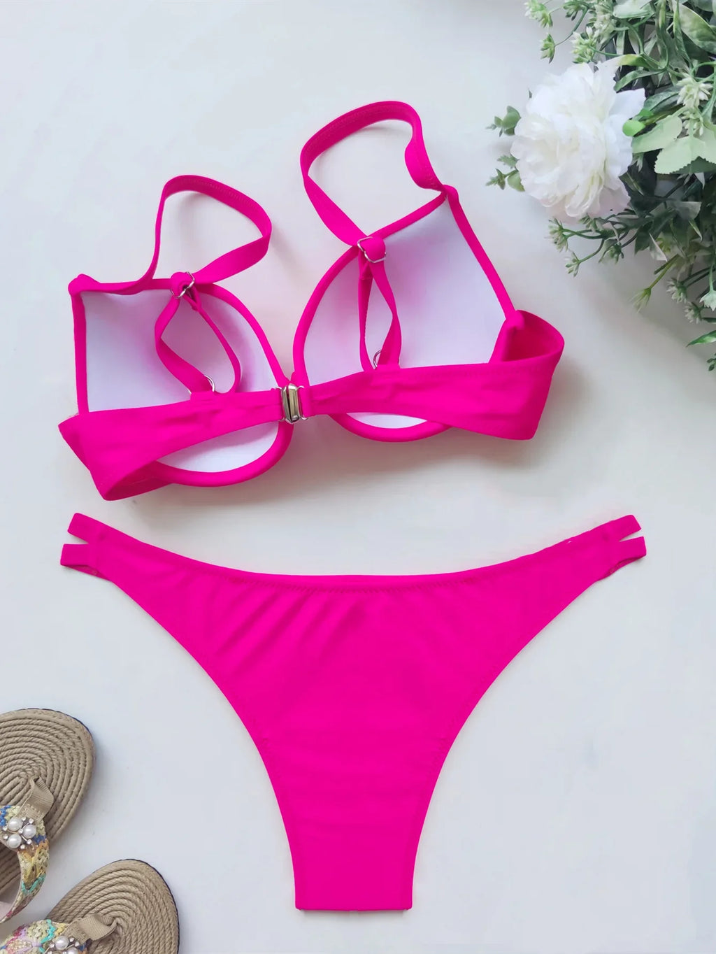DEKA Sexy Solid Push Up Bikini Set Front Bow Knot Swimsuit Women Sexy Halter Two Piece Beachwear Bathing Suit Swimwear Biquini