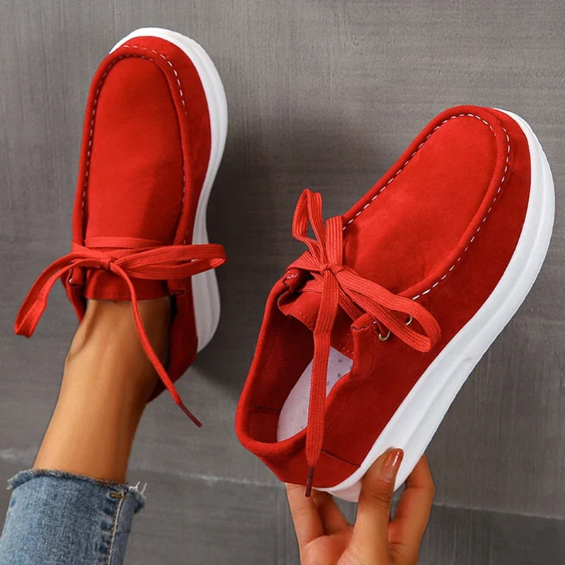 Yellow Lace Up Thick Bottom Sneakers Women Lightweight Wedges Platform Sport Shoes Woman Plus Size 43 Anti Slip Walking Shoes