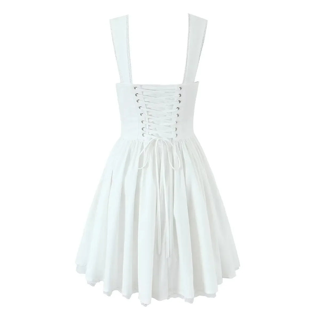 Foridol Bowknot Back Lace Up White Dress Women Sleeveless Lace Decor Summer Short Dress Elegant A-line Party Sundress 2025 New