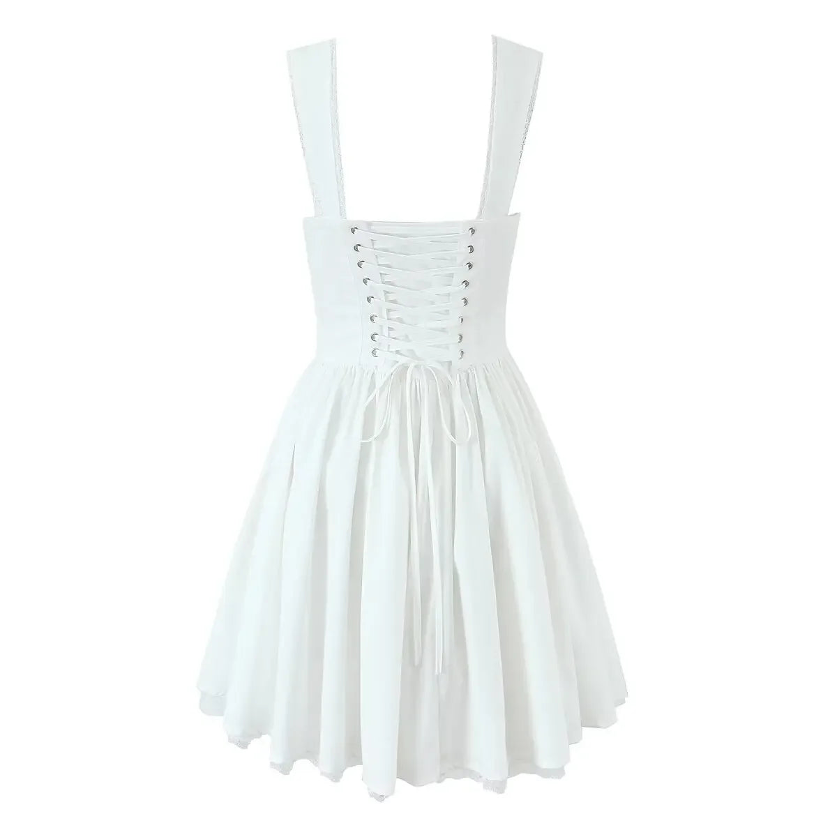 Foridol Bowknot Back Lace Up White Dress Women Sleeveless Lace Decor Summer Short Dress Elegant A-line Party Sundress 2025 New
