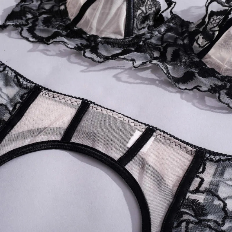 Toucheart Sexy Lingerie Set Mesh Lace Patchwork Sexy Underwear with Ring Waist Seal Women's Underwear Exotic Style Sexy Suit New