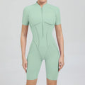 Summer Zipper Short Sleeve Yoga Jumpsuit Women Outerwear Sports Fitness Hip-lifting Backless One-piece Workout Gym Tracksutis