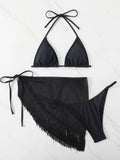 3 Pieces Triangle String Bikini 2026 Women & Tassel Beach Skirt Swimwear Female Sexy Swimsuit Beachwear Bathing Swimming Suit