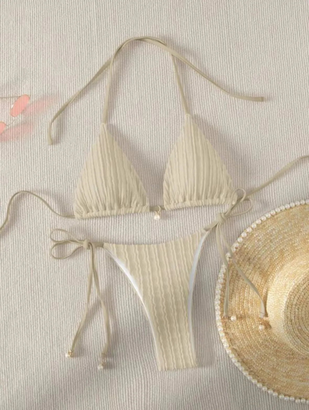 sexy milky ribbed halter micro mini bikini sets two pieces tie women thong swimsuit female bathing suit swimwear biquini