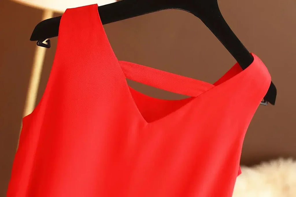 Star with The Same Halter Chiffon Vest Women's Loose Top Summer New Wear Outside with Sleeveless Short Bottom Shirt MOYISU L-5XL