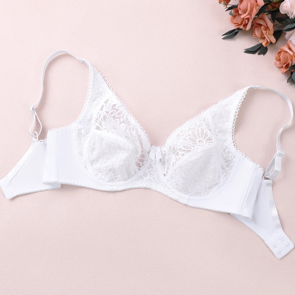 Sexy Womens Bras Ultra-Thin Perspective Deep V Lace Sheer Plus Size Bra Female Underwear Lingerie BH Tops D E F Cup