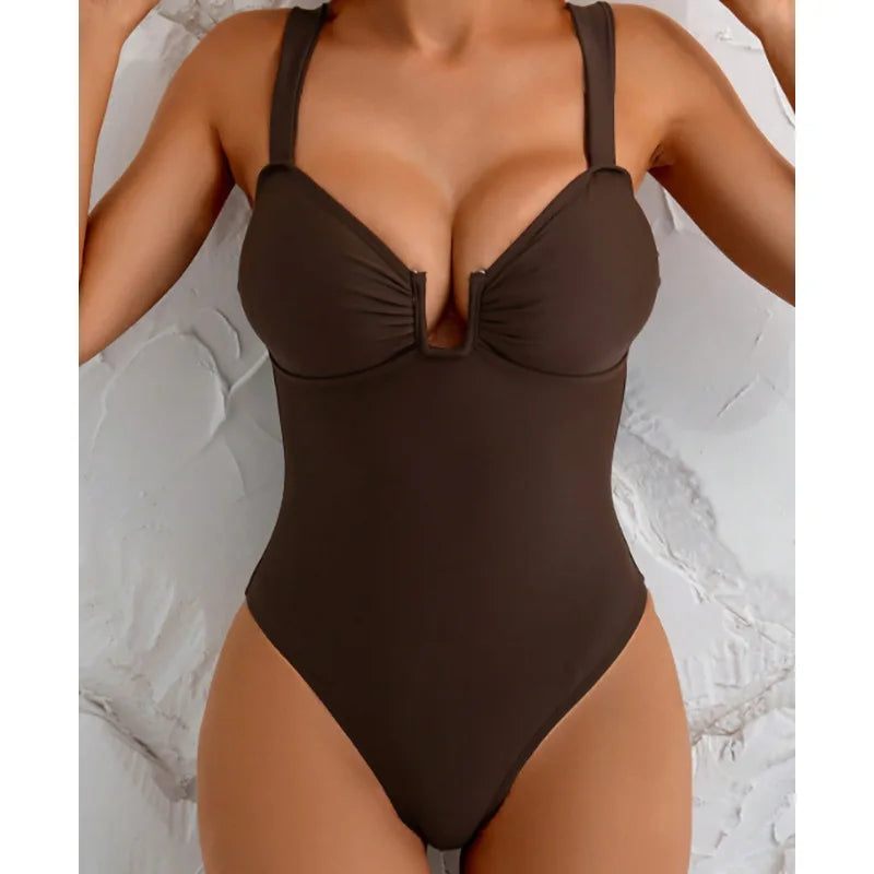 2026 Plain Ruched Swimsuit Women One Piece Solid Swimwear Female Beachwear Bathers Bathing Swimming Swim Bodysuit Summer