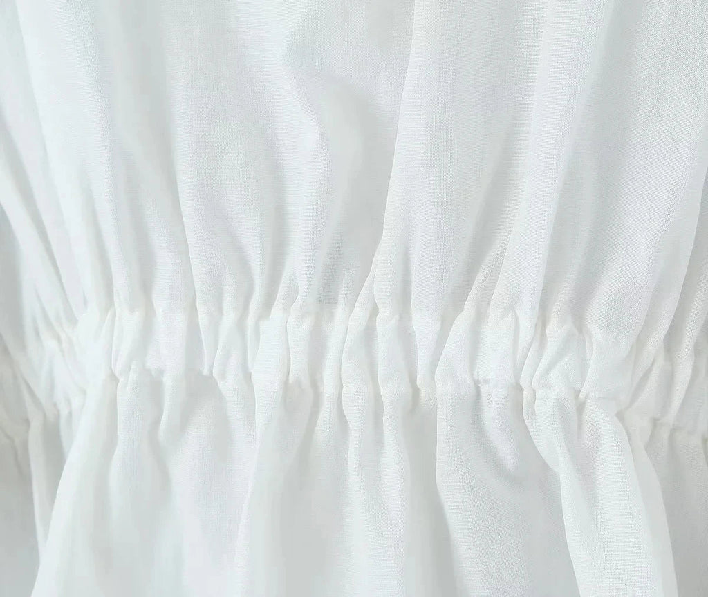 Foridol Tie Up Ruffles Lantern Sleeve White Blouse Women Spring Fashion Pelpum Top 2025 Summer O Neck Beach Casual Chic Blusa