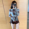 Swimsuit Women's Split Three-piece Long-sleeved Fashion Tie-dye Blouse Sexy Bikini Conservative and Slim Swimsuit